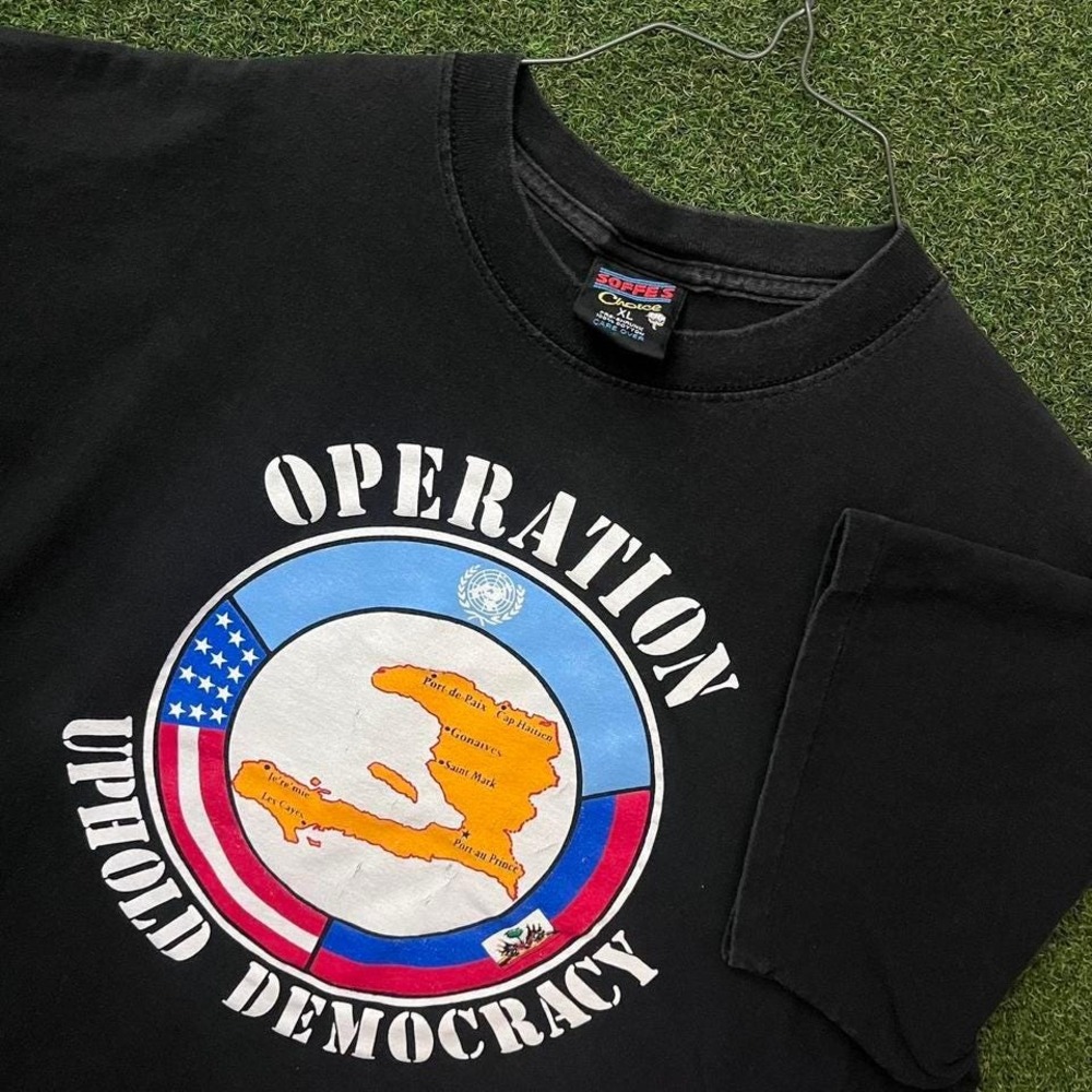 Vintage 90s Operation Uphold Democracy Military Single Stitch Black Tee Shirt